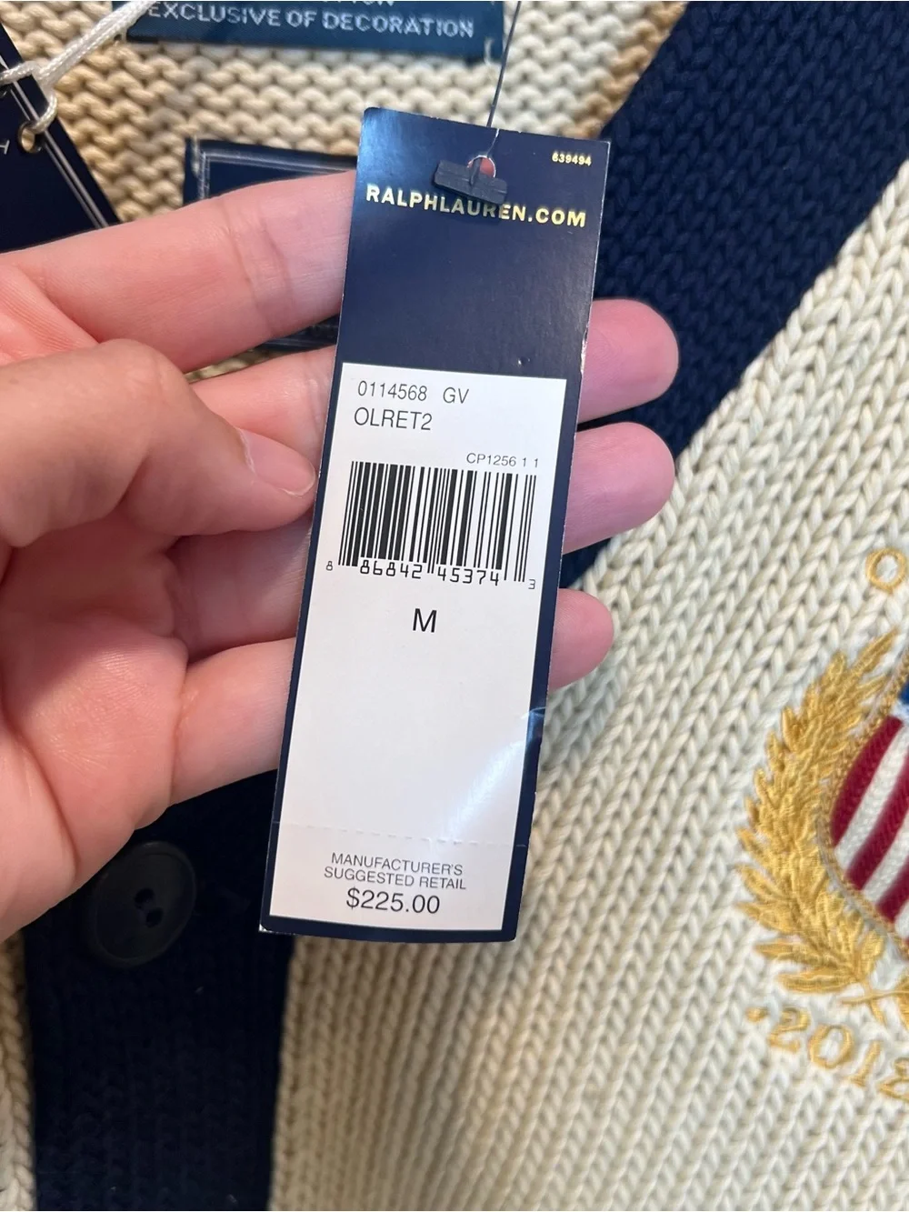 NWT RALPH LAUREN- Olympic Team Embroidered Knit Cardigan Cream Size M